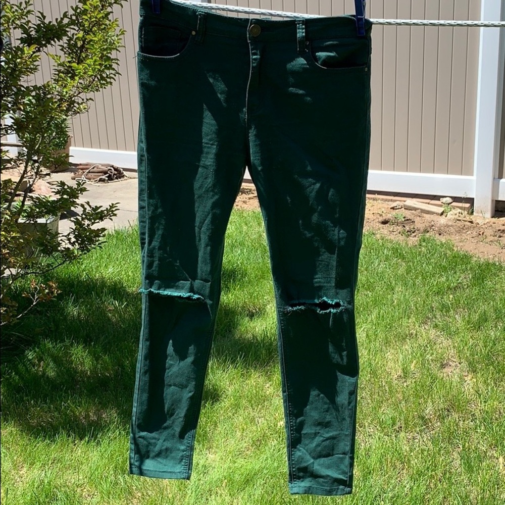 Green ripped skinny jeans